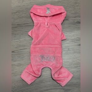 NEW Juicy Couture Rhinestone Logo Terry Dog Tracksuit Light Pink XS/S Valentine